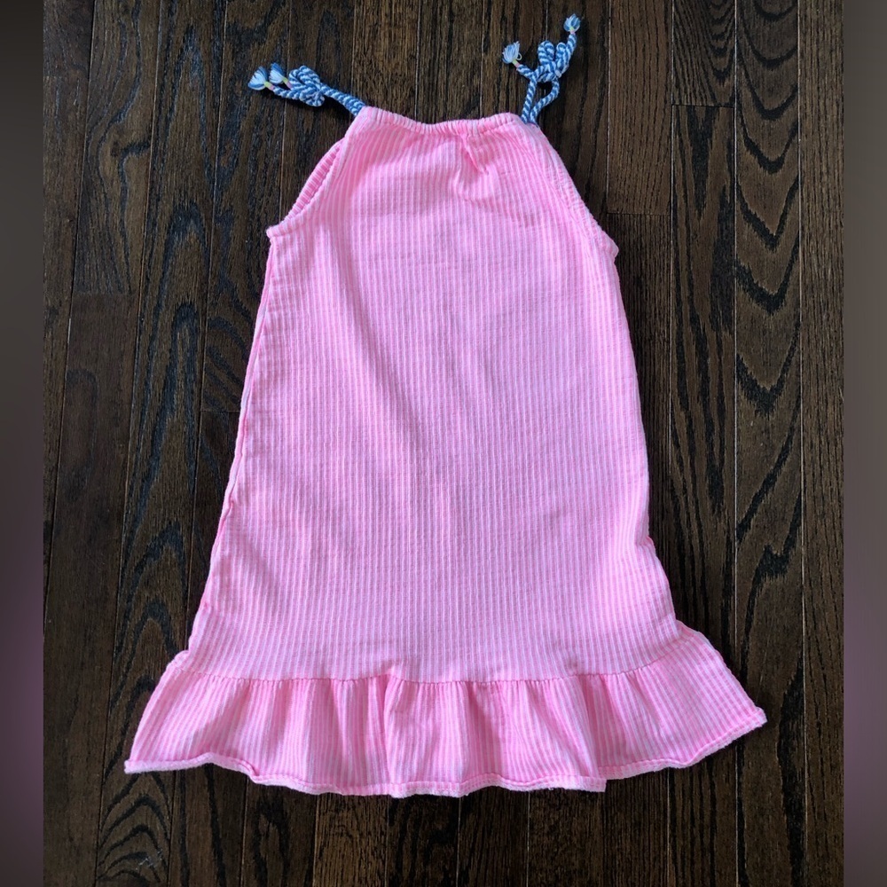 Vince Camuto Girls 6X Woven Cotton Pink/White Striped Halter Ruffled Hem Dress